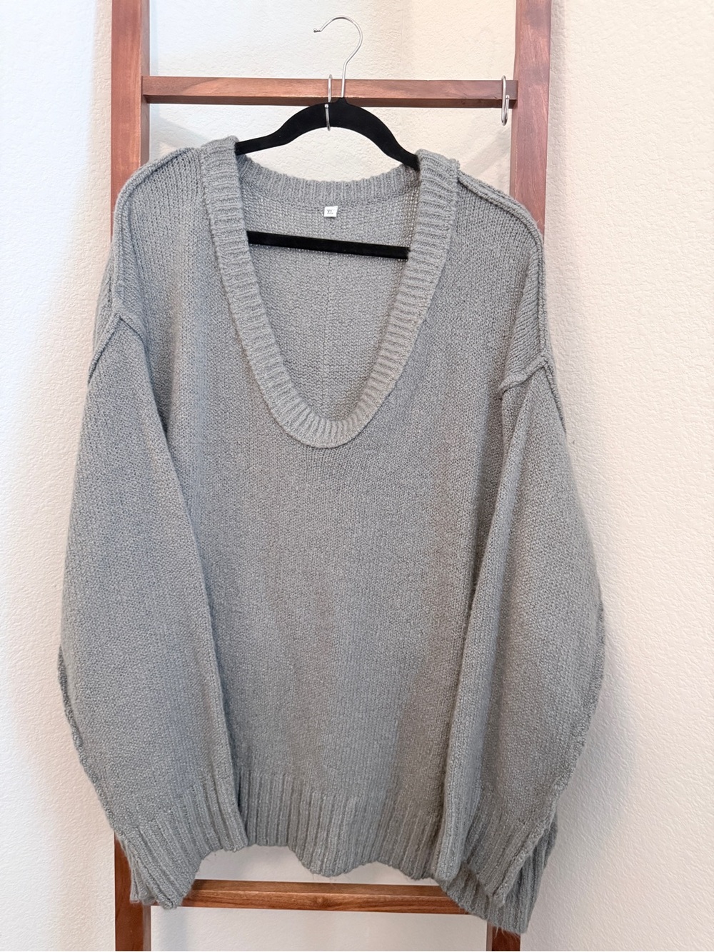 Gray V-Neck Oversized Women’s Sweater